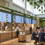 Professional catering setup serving food and beverages at a large-scale exhibition to enhance visitor experience