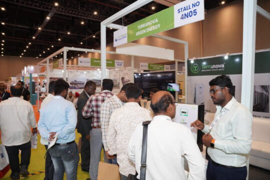 Eco-friendly exhibition setup in India featuring sustainable materials, green booths, and waste management practices