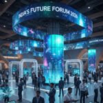 Visitors engaging with interactive booths and digital experiences at a large-scale exhibition in India 2026