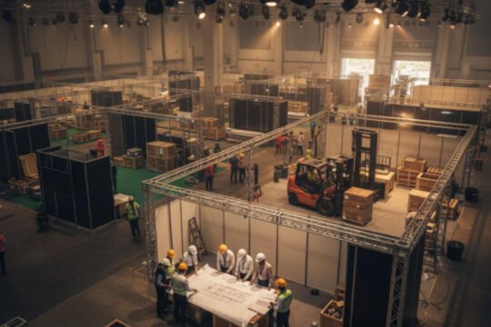 Trade fair organiser managing event planning stages from concept development to final show day execution