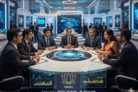 ndustry associations influencing the future of Indian exhibitions in 2026 with business networking, exhibition halls, and growth symbols