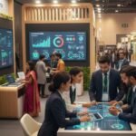 Exhibitors engaging with visitors at a busy trade show booth in India to maximize ROI in 2026.